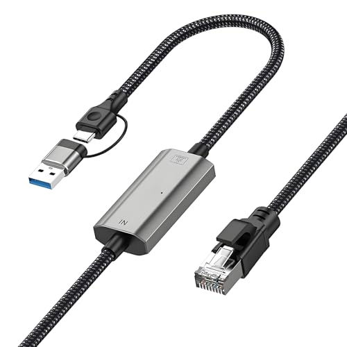 USB C to Ethernet Adapter, 6.6FT 2in1 USB 3.0 to RJ45 Network Cord | 1000Mbps Directly Connected, Ethernet Cable Type C Compatible for MacBook Pro, iPad Pro and More - size: 6.6FT