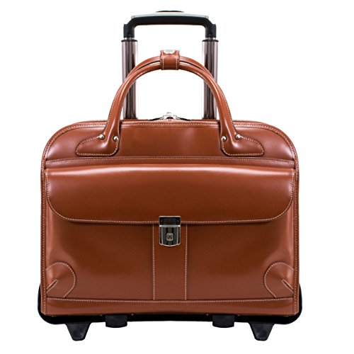 McKlein LAKEWOOD, 15" Leather Detachable -Wheeled Ladies' Laptop/Computer & Tablet Business Briefcase Bag/Women's Rolling Overnight Travel Bag, Removable trolley case - color: Brown, style: Lakewood