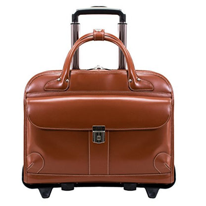 McKlein LAKEWOOD, 15" Leather Detachable -Wheeled Ladies' Laptop/Computer & Tablet Business Briefcase Bag/Women's Rolling Overnight Travel Bag, Removable trolley case - color: Brown, style: Lakewood