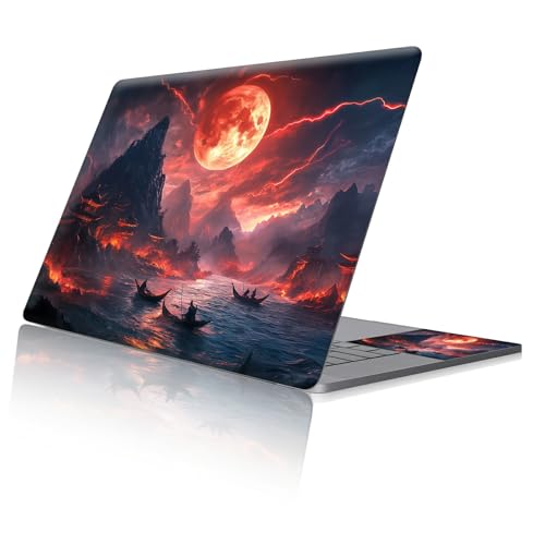 Reusable Universal Laptop Skin Sticker, Cut to Fit for 11.6–15.6 Inch Laptops, Waterproof Protective Film, No-Residue - Crimson Moon - color: Crimson Moon