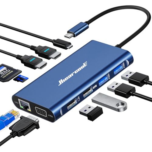 Hiearcool USB C Docking Station, 11-in-1 Dock, HDMI, VGA, Ethernet, Blue - color: Navy Blue