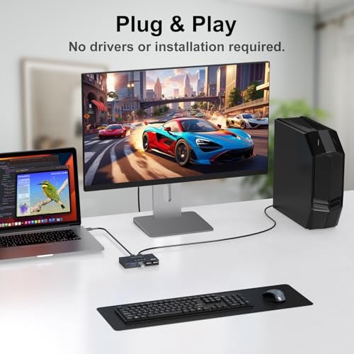 USB 3.0 Switch 2 Computers Share 4 USB Devices with IR Remote 4 Port Hub USB KVM Control 5Gbps Data Sharing for Keyboard Mouse Printer Scanner