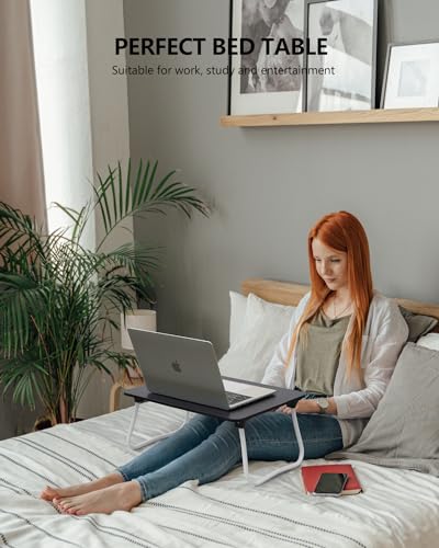 ZEAPTAC Laptop Bed Desk, Foldable Lap Desk, Portable Laptop Stand, Lightweight & Mini Table for Breakfast/Picnic/Drawing/Couch/Floor - Black - color: Black