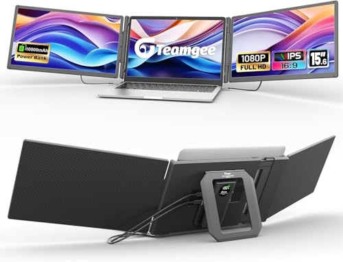 Teamgee 15.6" Laptop Screen Extender with Power Bank, FHD 1080P Triple Monitor, Driver-Free Plug & Play for 13-17" Laptops (HDMI/USB), Home Office/Small Business, Windows/Mac/Android - size: Triple 15.6" with Battery