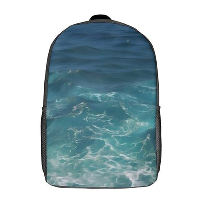 Laptop Backpack with Pocket, Large, Adjustable 17 Inch Bag, Waterproof | The Deep Blue Sea Computer Bag for Work, Breathable, Expandable Backpack for Women Men, Portable
