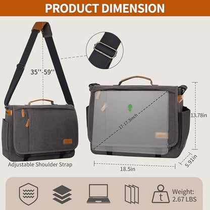 ESTARER Men Messenger Bag 17-17.3 Inch Laptop Bag Water-resistant Canvas Computer Shoulder Bag Briefcase for Work College Travel, Grey - color: 17-17.3" Buckle-grey