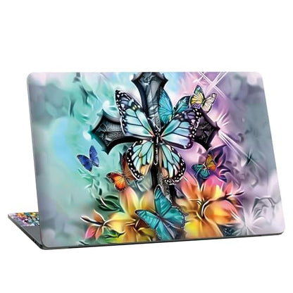 Universal Laptop Skin Sticker with 2 Wrist Pad Skins, Waterproof Scratch Resistant Vinyl Laptop Cover Decal, Cut to Fit for 11–15.6 Inch MacBook HP Dell Lenovo, Faith Butterfly - color: Faith Butterfly