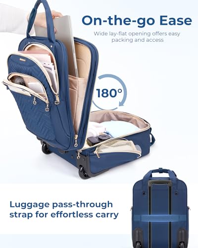 BAGSMART Underseat Carry On Luggage Airline approved,16-inch Small Underseater Softside Travel Suitcase with Wheels Lightweight Overnight Rolling Carry-on Luggage for Women Men Weekender,Dark Blue - color: Blue