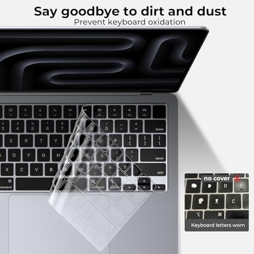 EooCoo Keyboard Cover Skin for MacBook Neo, Pro 14/16, Air 13/15, Clear | Invisible, Anti Fingerprints & Dust, for 2026-2021 M5-M1 Pro/Max MacBook Pro 14/16, M5-M2 MacBook Air 13/15, MacBook Neo 13 - color: Clear