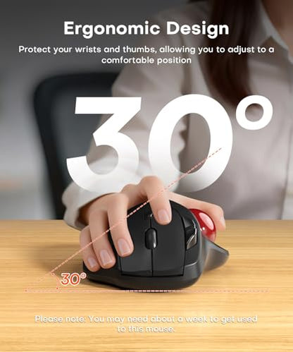 Ergonomic Wireless Trackball Mouse, 3 Device Connection (Bluetooth or 2.4G USB Receiver) Bluetooth Quiet Computer Mouse, 2*AAA Battery Thumb Laptop Mice with 5 Level DPI for PC/Laptop/Mac/Windows Red - color: Red