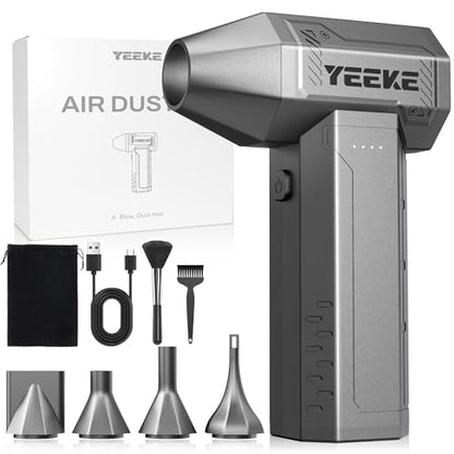 Compressed Air Duster, 300000 RPM & 400 G Wind Pressure, 10000 mAh Battery with Fast Charging, 4-Gear Electric Air Duster Rechargeable, Electric Duster Mini Blower with LED for Office Cleaning