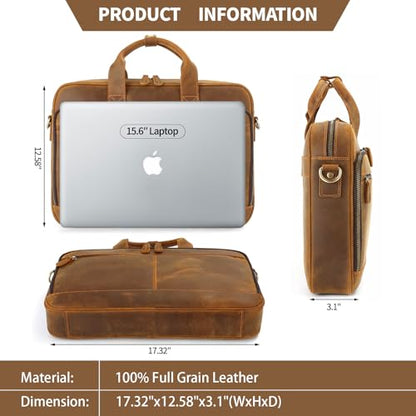 Jack&Chris Genuine Leather Briefcases for Men,15.6" Laptop Compartment Mens Laptop Messenger Bag - color: Jc44-light Brown