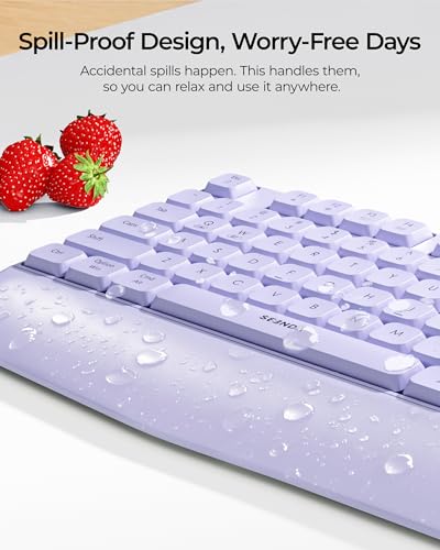 seenda Wireless Bluetooth Ergonomic Keyboard Mouse Combo, Full Size, Purple | USB/Bluetooth multi-device switching, with wrist rest, number pad, and quiet operation for PC, laptop, Mac, MacBook, and iPad - color: Purple