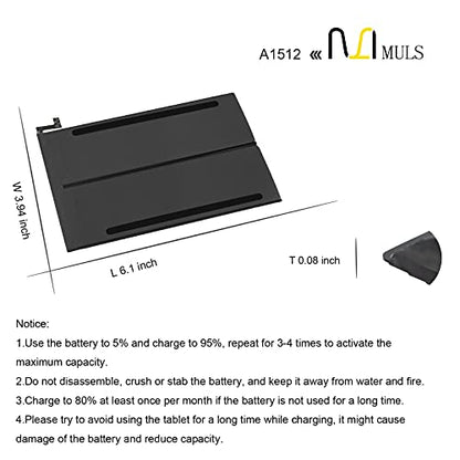 MULS A1512 Tablet Battery for Apple iPad mini 2 & iPad mini 3 A1489 A1490 | A1491 A1599 A1600 A1601 ME276LL/A MF066LL/A MF247CH/A MGNV2LL/A MH3F2LL/A MGPW2CH/A MF544LL/A MF569LL/A MF580LL/A 24.3Wh - size: 6.50*4.41*0.79 in A1512