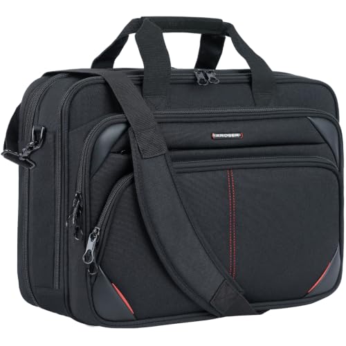 KROSER Laptop Bag 17.3 Inch Premium Laptop Briefcase, Expandable Water Repellent Laptop Shoulder Messenger Bag Durable Computer Case for Business/Travel/Men/Women (Black/Red) - color: Black/Red, size: 17.3 INCH