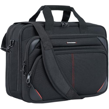 KROSER Laptop Bag 17.3 Inch Premium Laptop Briefcase, Expandable Water Repellent Laptop Shoulder Messenger Bag Durable Computer Case for Business/Travel/Men/Women (Black/Red) - color: Black/Red, size: 17.3 INCH
