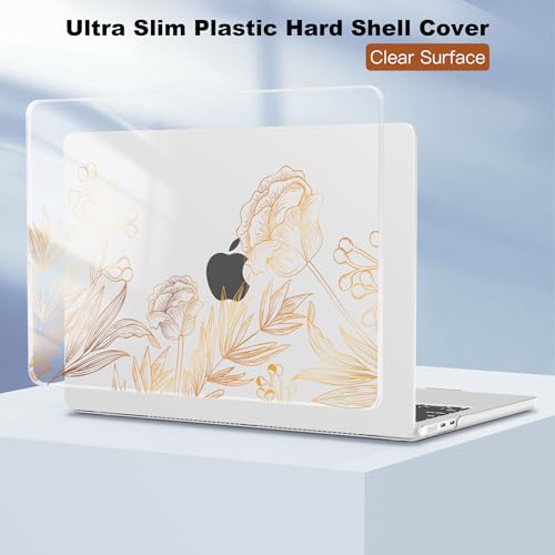 CISSOOK Compatible with MacBook Air 13.6 inch Case 2026 2025 2024 2023 2022 | A3449 A3240 A3113 A2681, 5in1 Set Hard Shell Case Keyboard Cover for MacBook Air 13 inch M2 M3 M4 M5, Gold Floral - color: Air13.6inch-Gold Floral Blossom