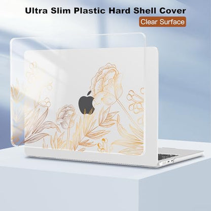 CISSOOK Compatible with MacBook Air 13.6 inch Case 2026 2025 2024 2023 2022 | A3449 A3240 A3113 A2681, 5in1 Set Hard Shell Case Keyboard Cover for MacBook Air 13 inch M2 M3 M4 M5, Gold Floral - color: Air13.6inch-Gold Floral Blossom