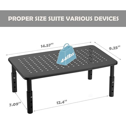 Monitor Stand for Desk Monitor Riser, Adjustable Laptop Riser, Desk Organizer Desktop Printer Laptop Storage Shelf, Mesh Metal Computer Item Stand (2 Pieces)(14.5" Lx9.3 W/Piece) - size: 2 pieces