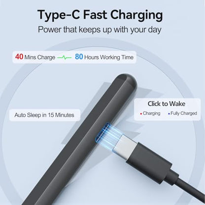 Stylus Pen for Microsoft Surface Pen 4096 Pressure Magnetic/Grey | Palm Rejection, Tilt, USB-C Charge, MPP 2.0 Stylus Compatible with Surface Pro 9/8/X/7/7+/6/5/4/3, Go 3/2/1, Book 1/2/3 - color: Gray
