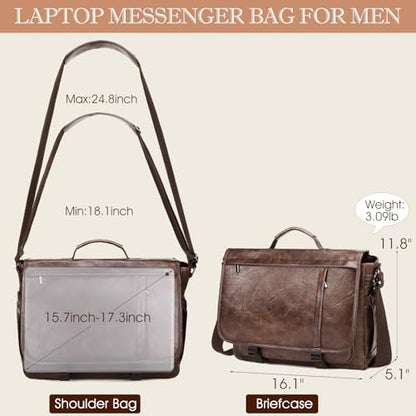 Messenger Bag for Men: Laptop Bag PU Leather Work Briefcase Large Carry On Computer for Office College Travel - color: Pu Coffee