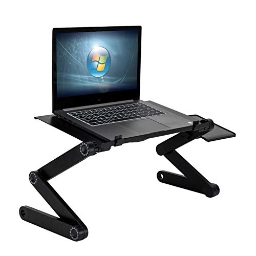 Adjustable Laptop Table for Bed with Cooling Fan, Foldable Aluminum Alloy Standing Desk, 15kg Weight Capacity, Portable Notebook Stand for Home/Office (Black)
