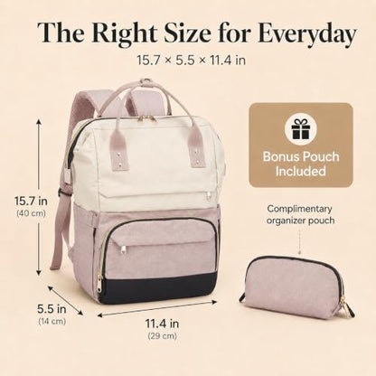 Laptop Backpack for Women, 15.6 Inch Work Backpack Purse with Large Capacity, Water-Resistant Nurse Bag, College Bookbag for School, Casual Travel Daypack, Beige and Nude - color: Beige and Nude