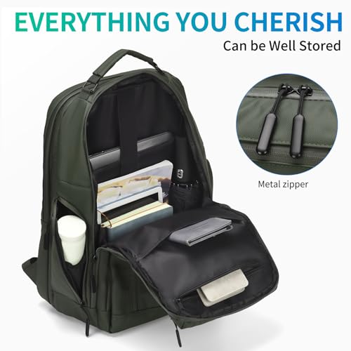 Expandable Business Backpack with 17" Laptop Compartment - Waterproof, Airline Approved, 33L-42L Capacity, for Work & Travel, Green - color: Green