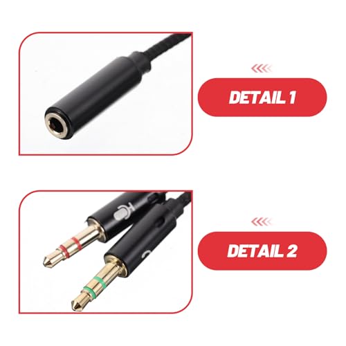 NUOBESTY 5pcs 3.5mm Headset and Mic Splitter Adapter Cable for PC Laptop, Separate Microphone and Audio Y-Cable Compatible with Gaming Headsets and Classroom Use, Black