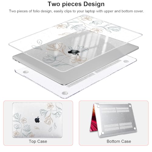 Compatible with MacBook Air 13 Inch M1 Case 2021 2020 2019 2018 Release A2337 A2179 A1932 Touch ID, Shiny Crystal Pattern Plastic Hard Shell Case for MacBook 13 inch Air M1, Line Flower - color: Line Flower