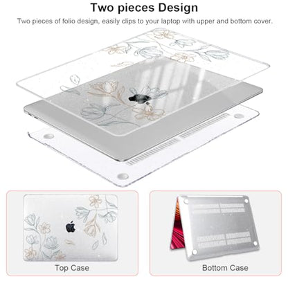 Compatible with MacBook Air 13 Inch M1 Case 2021 2020 2019 2018 Release A2337 A2179 A1932 Touch ID, Shiny Crystal Pattern Plastic Hard Shell Case for MacBook 13 inch Air M1, Line Flower - color: Line Flower