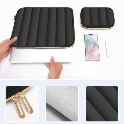 MOSISO 13-14 inch Laptop Case,13.3 inch Puffy Laptop Sleeve, Black | Compatible with MacBook Neo/Air 13.6/Pro 13/Pro 14, HP Dell ASUS Lenovo,Vertical Rectangle Carrying Bag with Small Case - color: Black