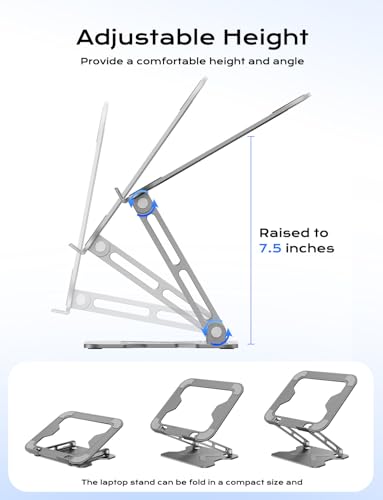 JCZT Adjustable Laptop Stand for Desk, Metal Foldable Laptop Riser, Portable Laptop Holder Mount, Ventilated Cooling Computer Notebook Stand for MacBook Air Pro, All 10-16'' Notebooks Laptops Grey - color: Grey