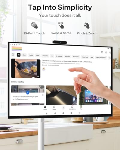 SYLVOX 32" Smart Rolling Display with Stand, Portable Touchscreen Monitor for Streaming TV Apps, Built-in 4-5H Battery, 1080P with 8MP Removable Webcam for Home, Office & Entertainment - size: 32''