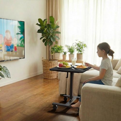 WINAZ Small Portable Laptop Rolling Desk - 24 Inch Mobile Computer Desk Adjustable Height with Wheels for Small Spaces Home Office, Kids Couch Desks Side End Table, Black - color: Black