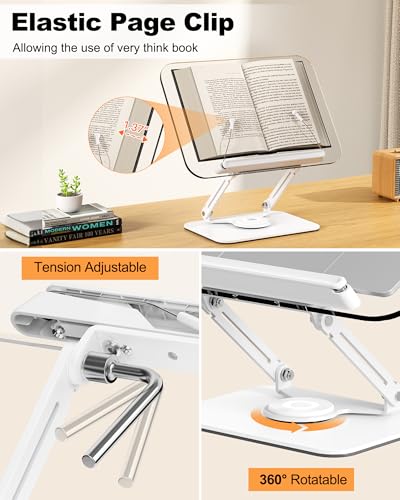 BYMECOST Acrylic Book Stand for Reading, Adjustable Book Holder, White - color: White, size: 11.8"