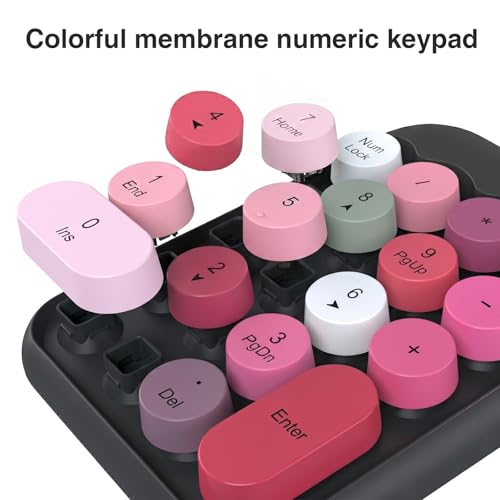 Lomiluskr Cute Wireless Number Keypad with 2.4G USB Receiver, 18 Colorful Round Keys Numpad, Portable Financial Accounting Numeric Keyboard, Suitable for PC, Laptop (Black) - color: Black