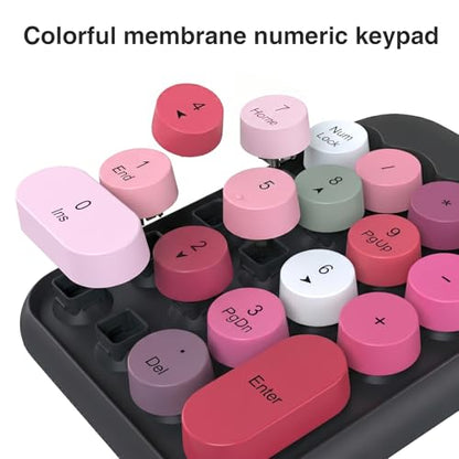 Lomiluskr Cute Wireless Number Keypad with 2.4G USB Receiver, 18 Colorful Round Keys Numpad, Portable Financial Accounting Numeric Keyboard, Suitable for PC, Laptop (Black) - color: Black
