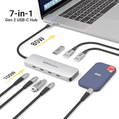 USB C Hub Docking Station 7 in 1 with 3 Gen 2 10Gbs Ports, 3 USB A 3.0 Ports, 1 USB C Power Delivery 3.0 with 5Gbs Data, Compatible with MacBook/Dell/HP/Lenovo Laptops - style: 7-in-1