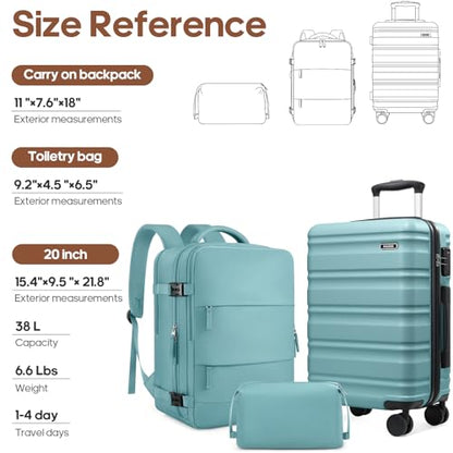 3 Piece Luggage Set, 20 Inch Carry On Luggage 22x14x9 Airline Approved, Hardside Suitcases with Wheels, Suitcase Set with YKK Zipper&TSA Lock, Travel Set - color: Dusty Blue, size: 3 piece set (20inch)