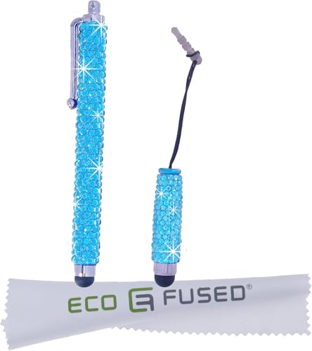 Eco-Fused Universal Bling Stylus Pens - 2 Gem Covered Stylus Pens Compatible with All Capacitive Touchscreen Devices/Microfiber Cleaning Cloth (Light Blue (Long + Short)) - color: Light Blue (Long + short)