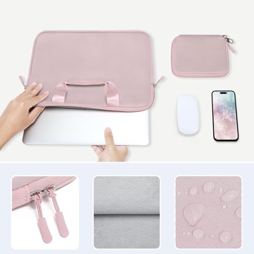 MOSISO Laptop Case 15 inch, Laptop Sleeve Carry Computer Bag | Compatible with MacBook Air 15 M5 M4 M3 M2 2026-2023, Dell XPS, Neoprene Bag with Handle&Detachable Small Case, Pink - color: Pink, size: 15 inch