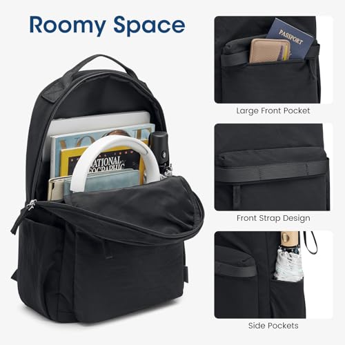 G4Free Small Backpack for Women, lightweight Daypacks for Travel School | Water-resistant Nylon backpack, fits 13.3" laptop, Multi-pockets, Trolley strap, Comfy padded straps - color: Black