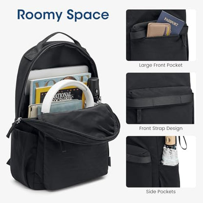 G4Free Small Backpack for Women, lightweight Daypacks for Travel School | Water-resistant Nylon backpack, fits 13.3" laptop, Multi-pockets, Trolley strap, Comfy padded straps - color: Black