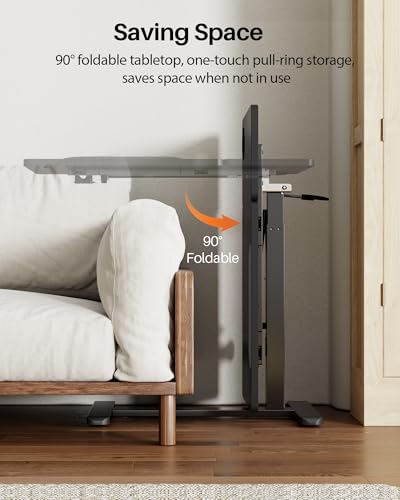 Overbed Table with Wheels, Pneumatic Lift, Foldable Top (Black) | 0-70° Tilt Desktop Bedside Table, Hidden Casters,1.18 In Low-Profile Base Slides Under Beds and Sofas, Holds 88 Lbs - color: Black
