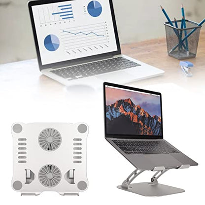 Aluminum Alloy Laptop Stand with 2 Cooling Fans, Foldable Adjustable Laptop Cooling Stand for 10 to 17.3 Inch Laptops, Ergonomic Silver Matte Design with Non - Slip Feet (Silver) - color: Silver