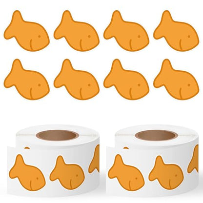 Goldfish Cracker Sticker Roll - 1000 Pcs & 2 Roll Cute Fish Cookie Waterproof Vinyl Reusable Laptop Stickers for Coloring Book Scrapbook Water Bottle Page Activity Pad Birthday Party Favors - style: Goldfish