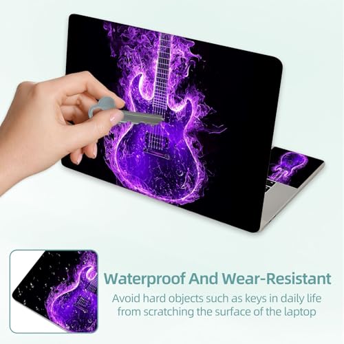 Universal Laptop Skin Decal, 3-Piece Vinyl Protector for 12 13 14 15.6" Notebook, Waterproof Anti-Scratch, Easy Trim & Bubble-Free Finish, Purple Flame Guitar - color: Purple Flame Guitar