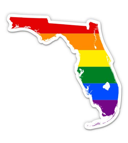 Florida Gay Flag State Shape Rainbow Pride LGBT - 3" Vinyl Sticker - for Car Laptop I-Pad Phone Helmet Hard Hat - Waterproof Decal - size: 3"