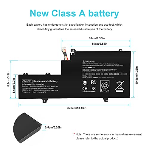 Futurebatt OM03XL HSTNN-IB7O 863167-171 Battery Compatible with HP EliteBook x360 1030 G2 Series Notebook for HP OM03XL 3057XL 863167-1B1 863167-171 863280-855 HSN-I04C HSTNN-IB70 HSTNN-IB7O - size: OM03XL 12.76*6.57*0.73 in